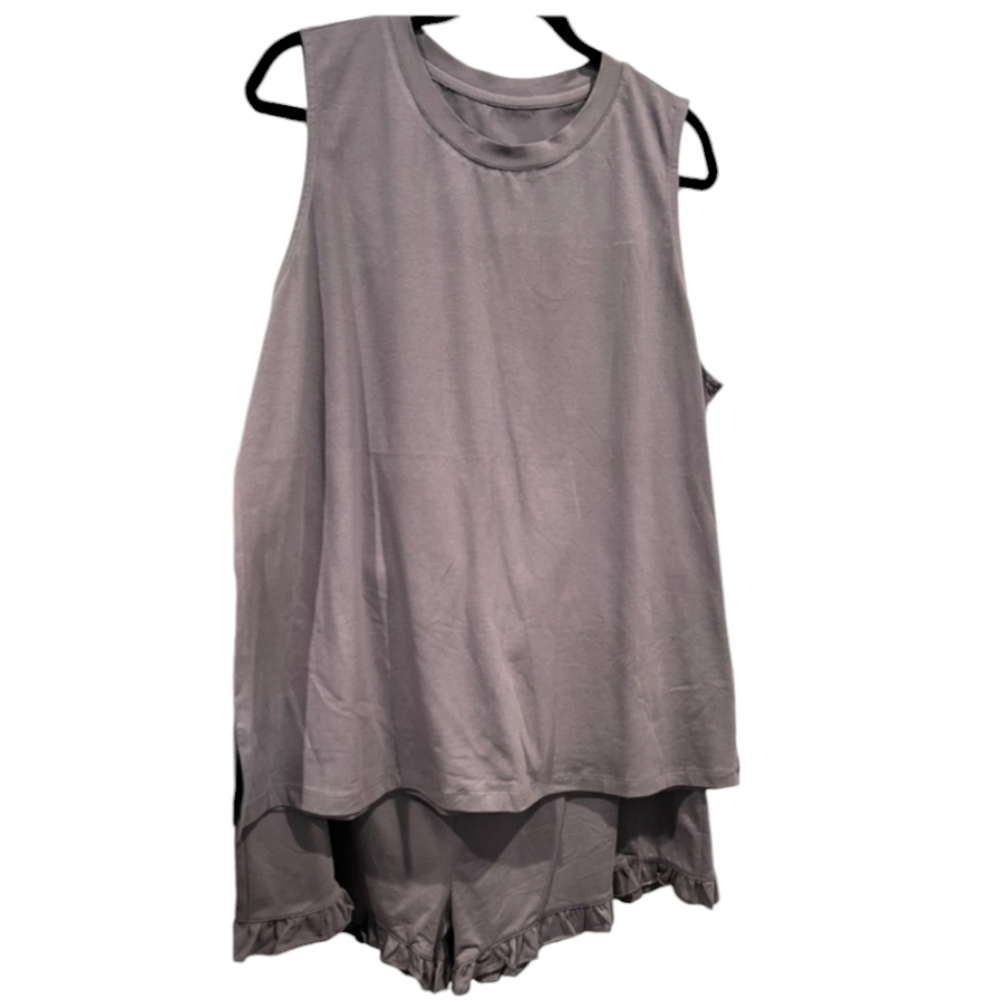Sleeveless Lavender Sleep Tank and Ruffle Short Set
